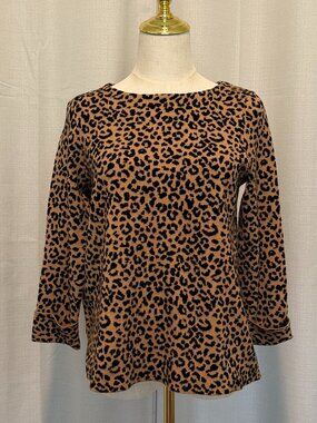 Cynthia Rowley Leopard Print Crew Neck Sweater M Soft Knit